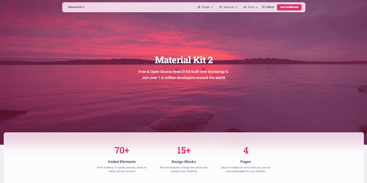 GIF animated presentation of Material Kit 2 an Open-source Bootstrap 5 Design crafted by Creative-Tim. 