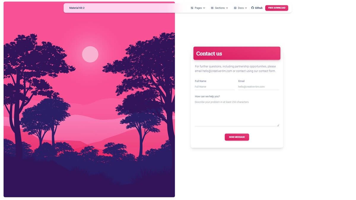 Material Kit 2 - Contact Page, open-source product crafted by Creative-Tim.
