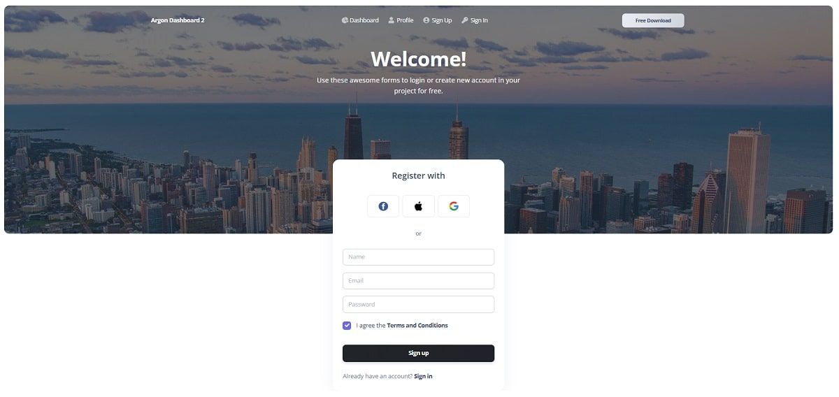 Argon Dashboard 2 - Sign UP Page.