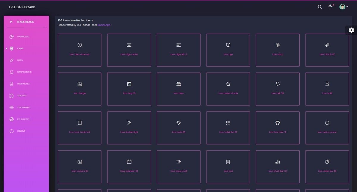 Flask Black Dashboard - Icons Page.