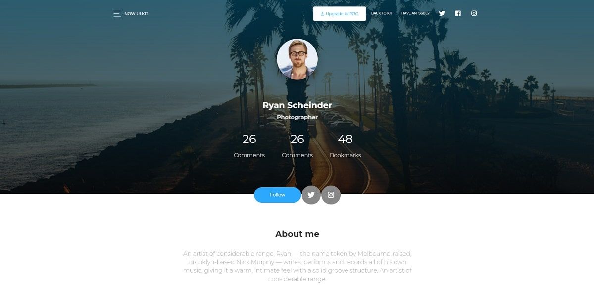 Now UI Kit React - Profile Page.