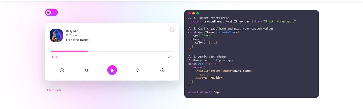 NextUI React Library - Dark-mode ready.