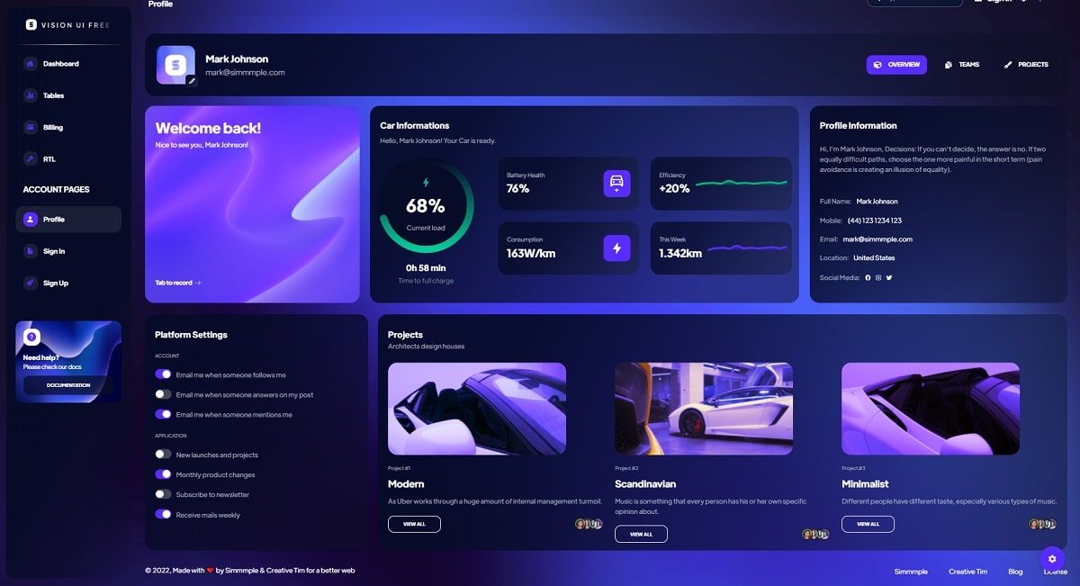 Vision UI Dashboard Chakra - User Profile.