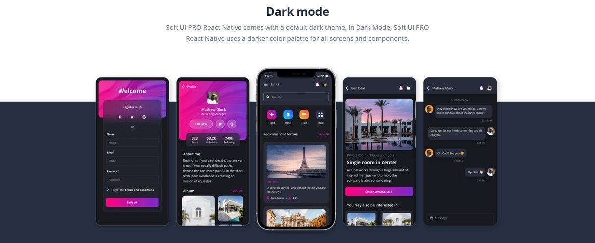 Soft UI React Native - Dark-Mode Ready.