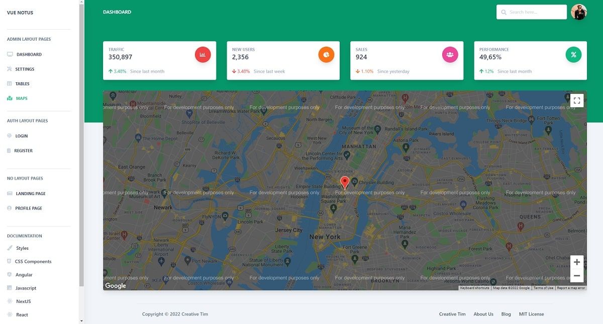 VueJs Notus Tailwind CSS - Maps Page.
