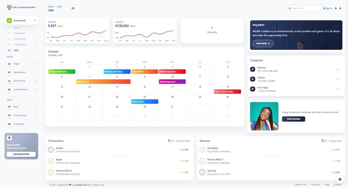 Vue Soft UI Dashboard PRO - CRM Dashboard Page.