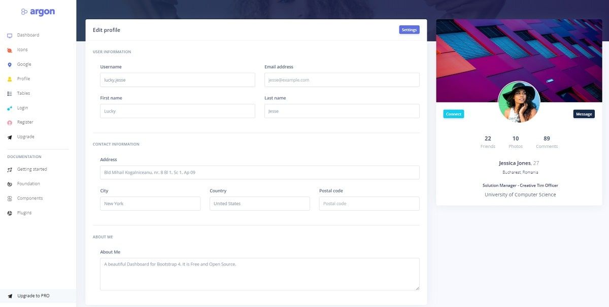Argon Dashboard ASP.Net (Open-Source) - Profile Page