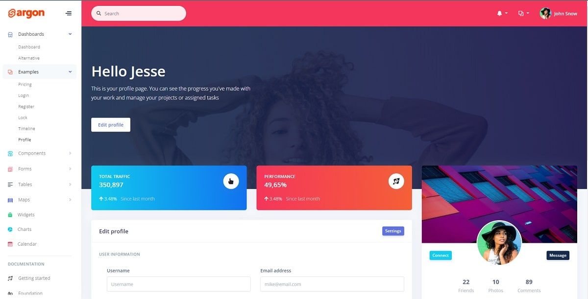 Argon Dashboard PRO Svelte (Premium Template) - User Profile
