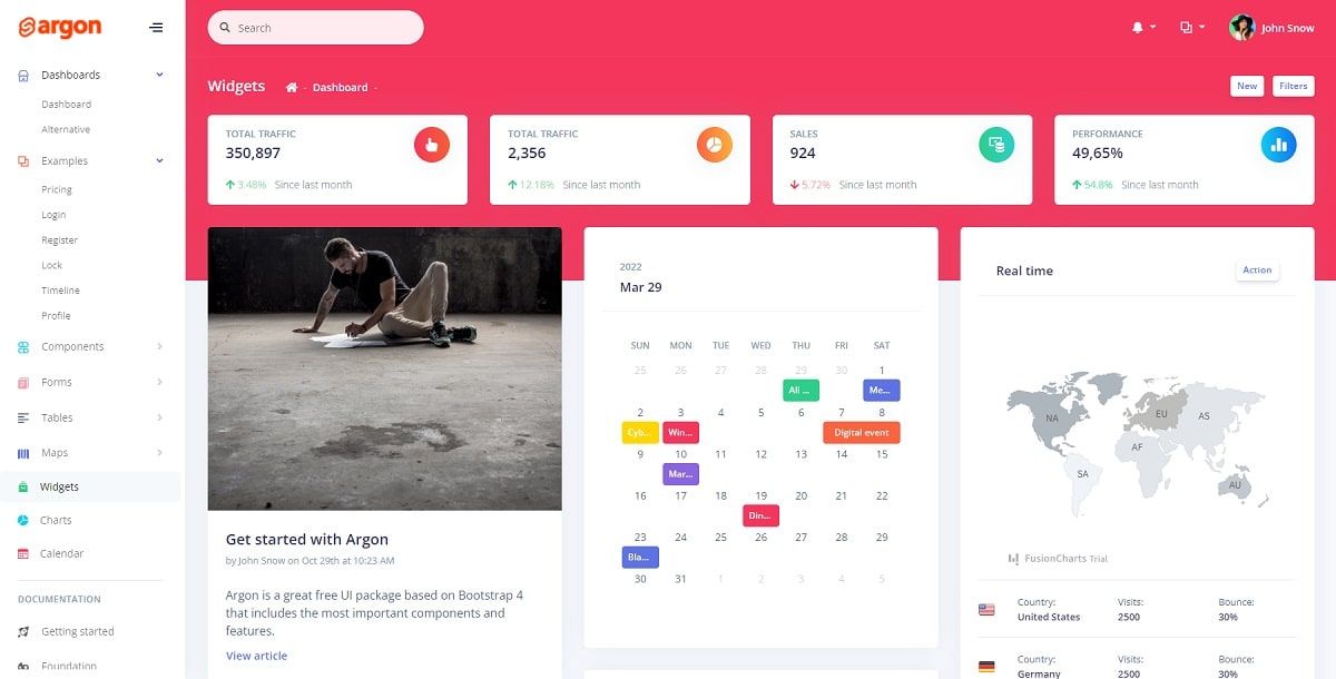 Argon Dashboard PRO Svelte (Premium Template) - Widgets Page