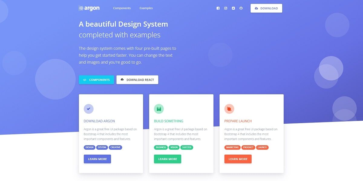 Argon Design System React - Landing Page