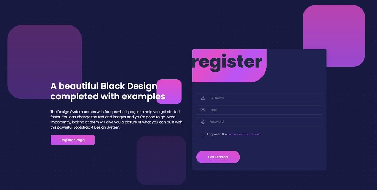 BLK Design System React (open-source) - Register Form.