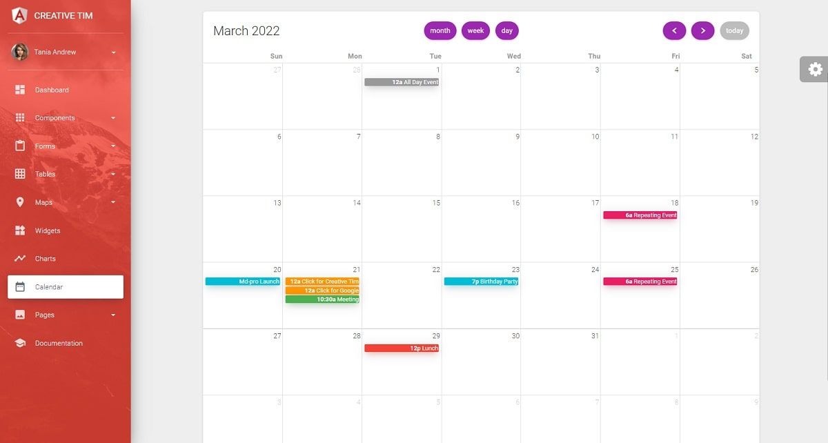 Material Dashboard PRO Angular (Premium Template) - Calendar Page