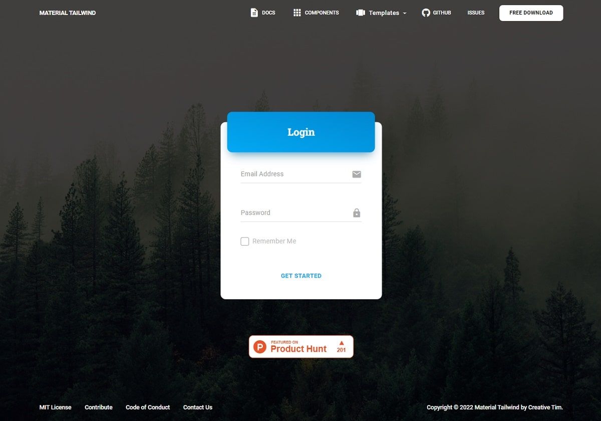 Material Kit React (Open-Source Tailwind Kit) - Login Component.