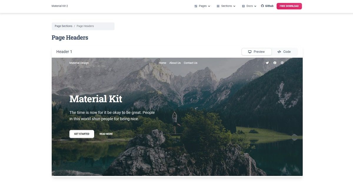 Material Kit 2 (Free Bootstrap 5 Template) - Header Component.
