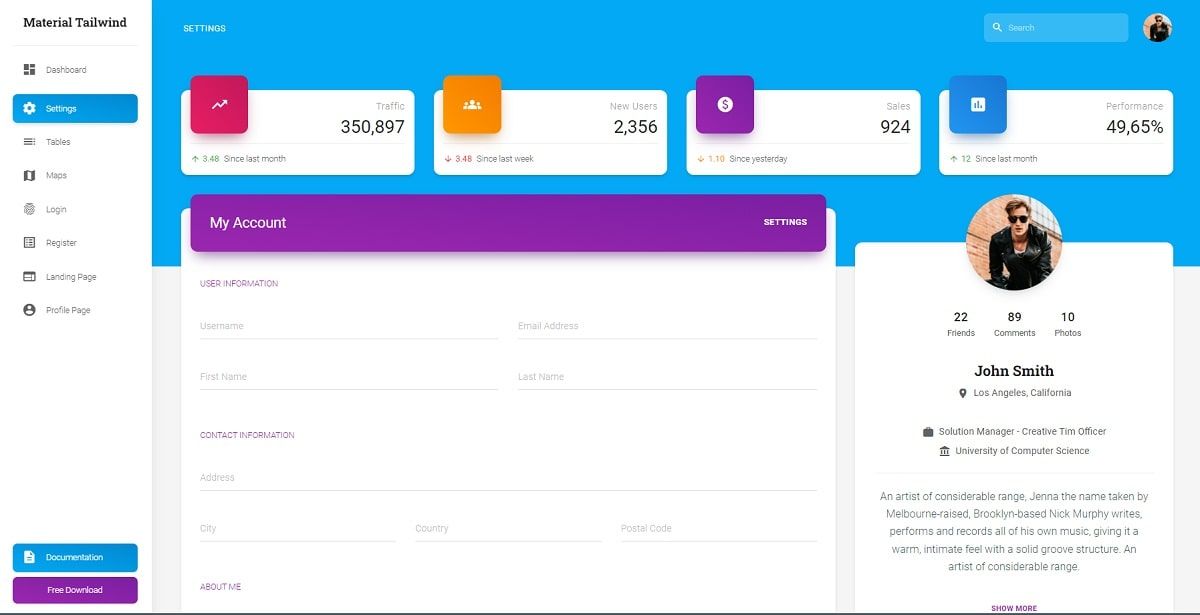 Material Tailwind Dashboard React (Open-Source) - User Profile Page
