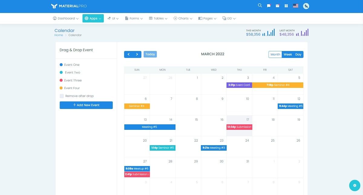 MaterialPRO Admin (Premium Dashboard) - Calendar Page