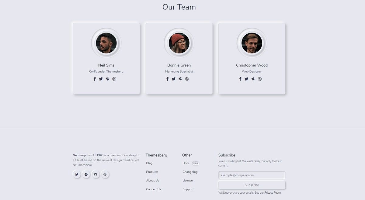 Neumorphism UI (Free Bootstrap Template) - Team Component