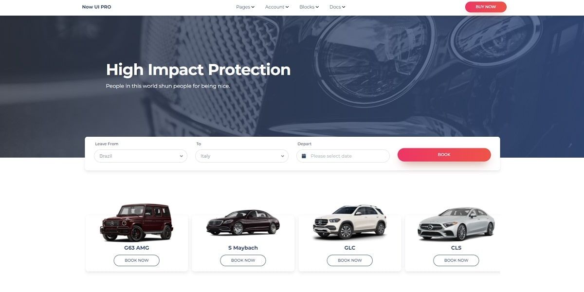 Now UI Design System PRO - Bootstrap 5 Design, Automotive Page.