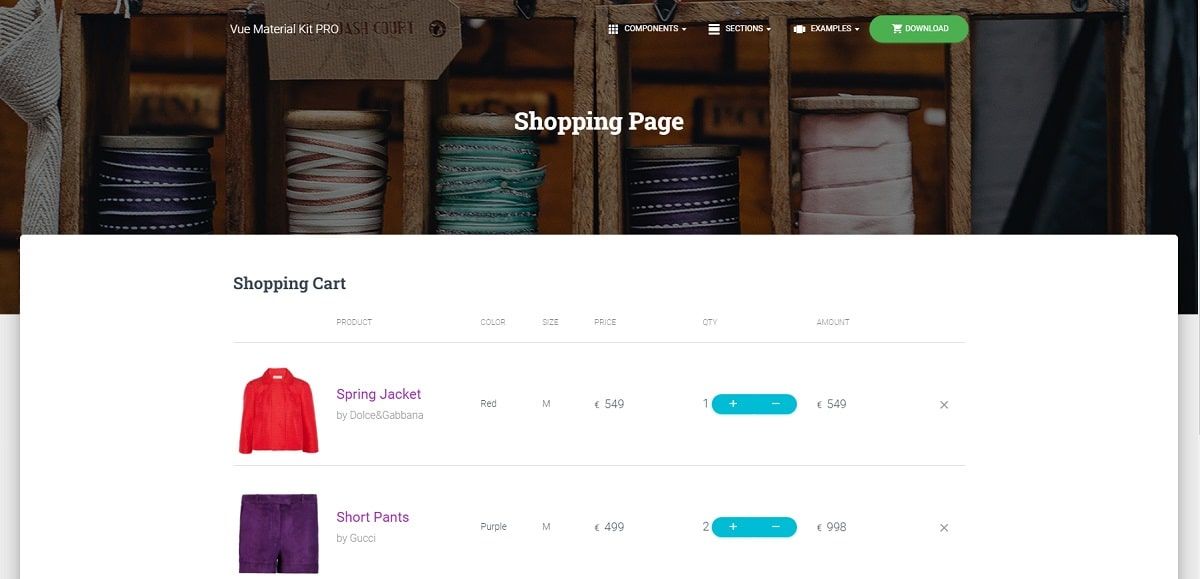 Vue Material Kit PRO (Premium Starter) - Ecommerce Page