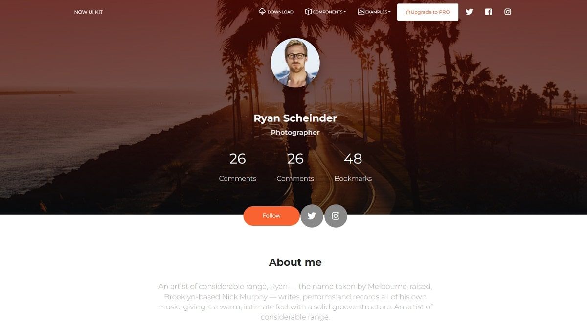 Vue Now UI Kit (Open-Source) - Profile Page.