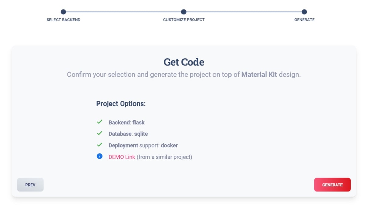 App Generator Material Kit - Generate the Code