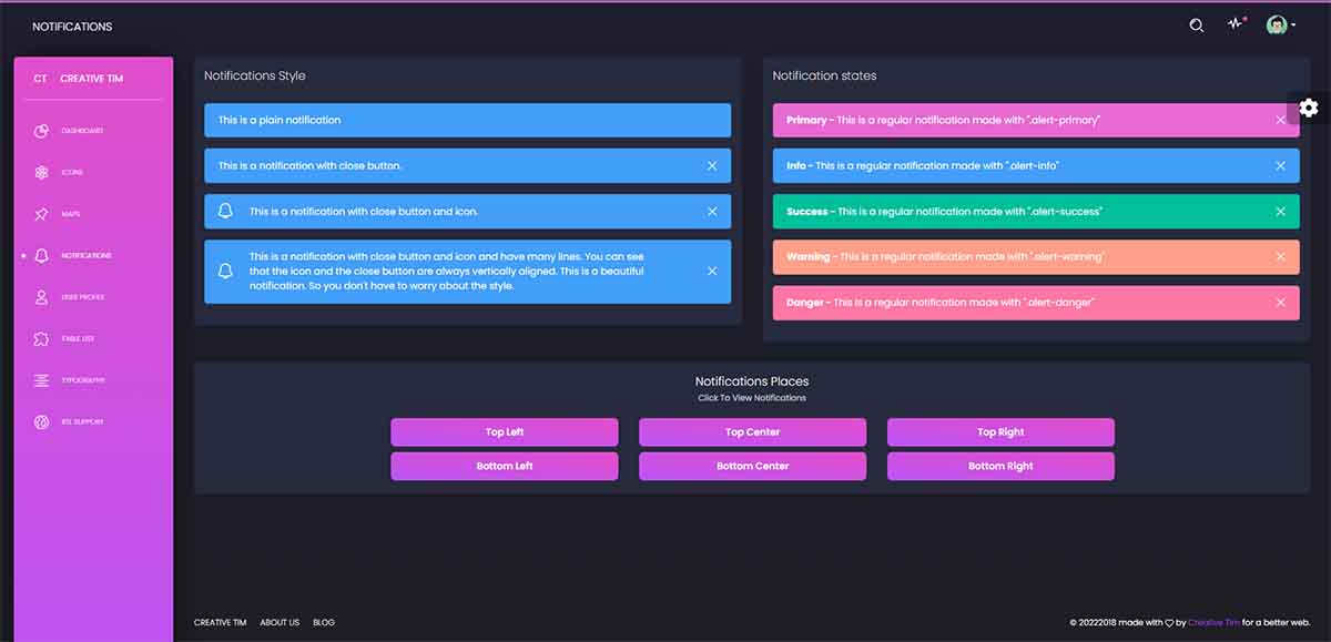 Black Dashboard - Alerts Page (open-source)