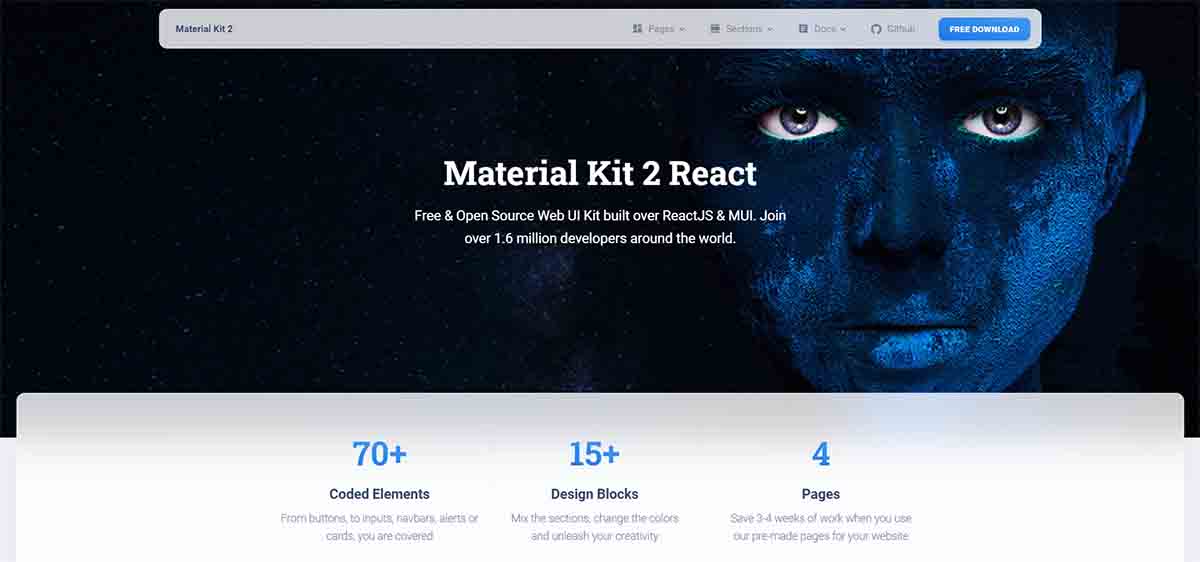 Material Kit 2 React - Cover Image (free MUI template)