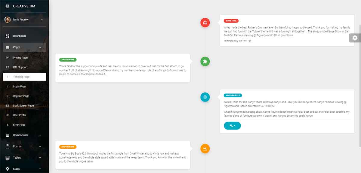 Next JS Material Dashboard - Timeline Component (Premium Template)