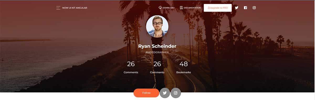 Now UI Kit Angular - Profile Page (open-source)