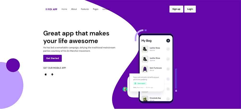 Free Landing Page - Foi App