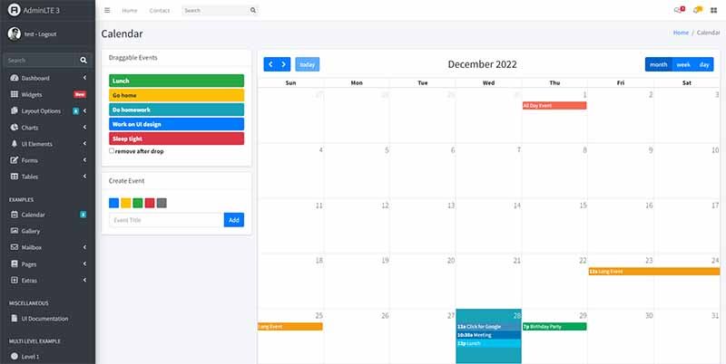 Flask AdminLTE - Calendar Page (free starter crafted by AppSeed)