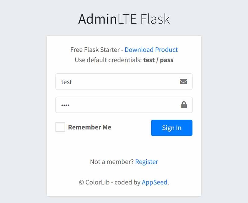 Flask AdminLTE - Sign IN Page (free starter crafted by AppSeed)