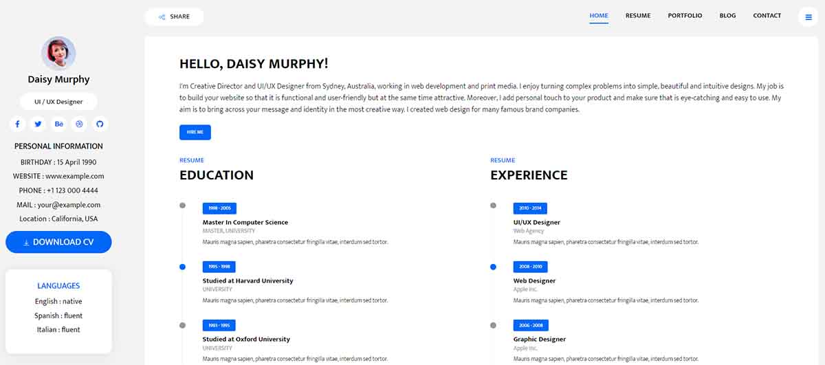 Free Resume Template - Info Page (crafted by BootstrapDash)