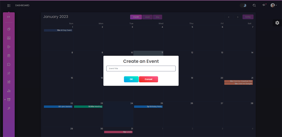 Django Black PRO - Calendar page