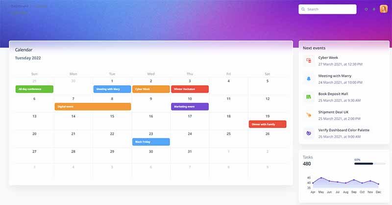 Corporate Dashboard PRO - Calendar Page, crafted by Creative-Tim.