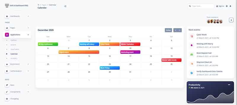 Soft UI Dashboard Pro Tailwind - Calendar Page, crafted by Creative-Tim