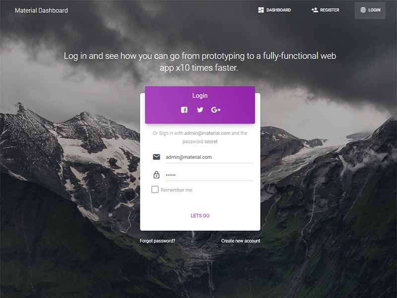Material Dashboard Laravel - Login Page, crafted by Creative-Tim