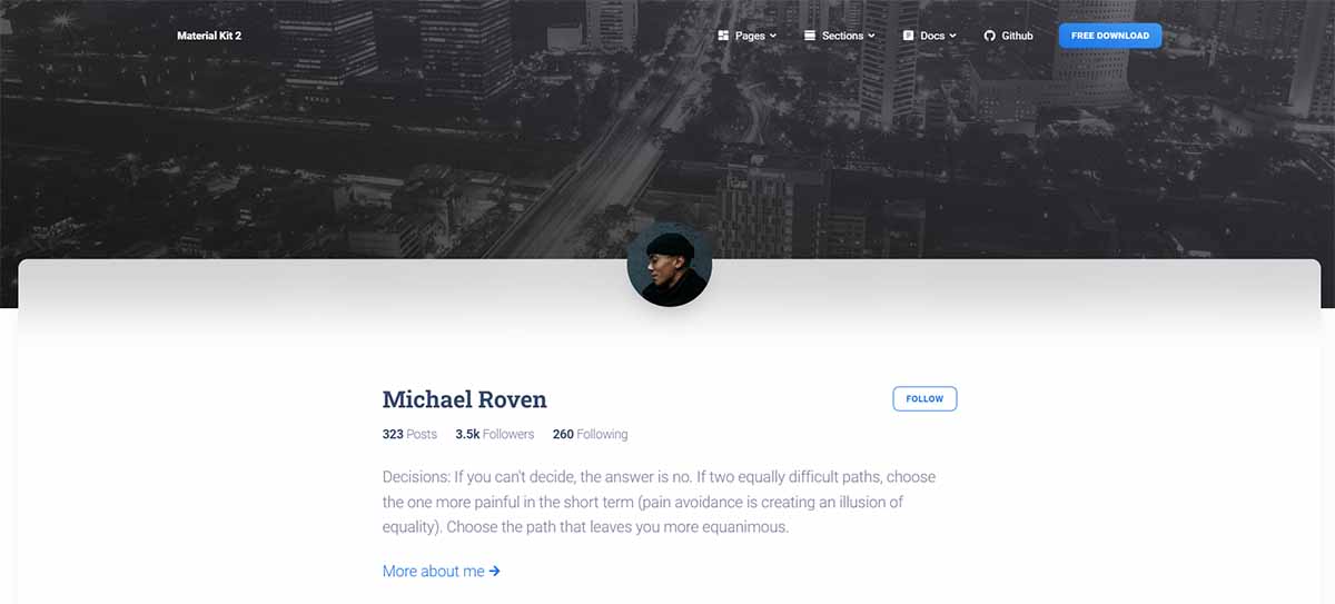 React Profile Page - Free Templates