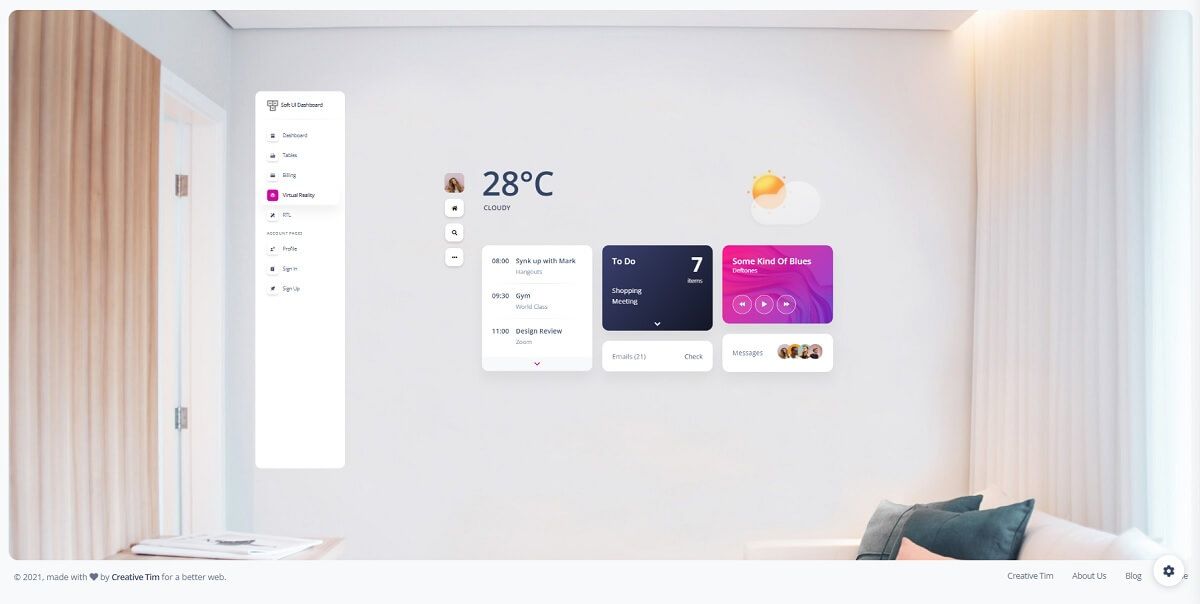 A futuristic VR page provided by Soft UI Dashboard, an open-source dashboard template.