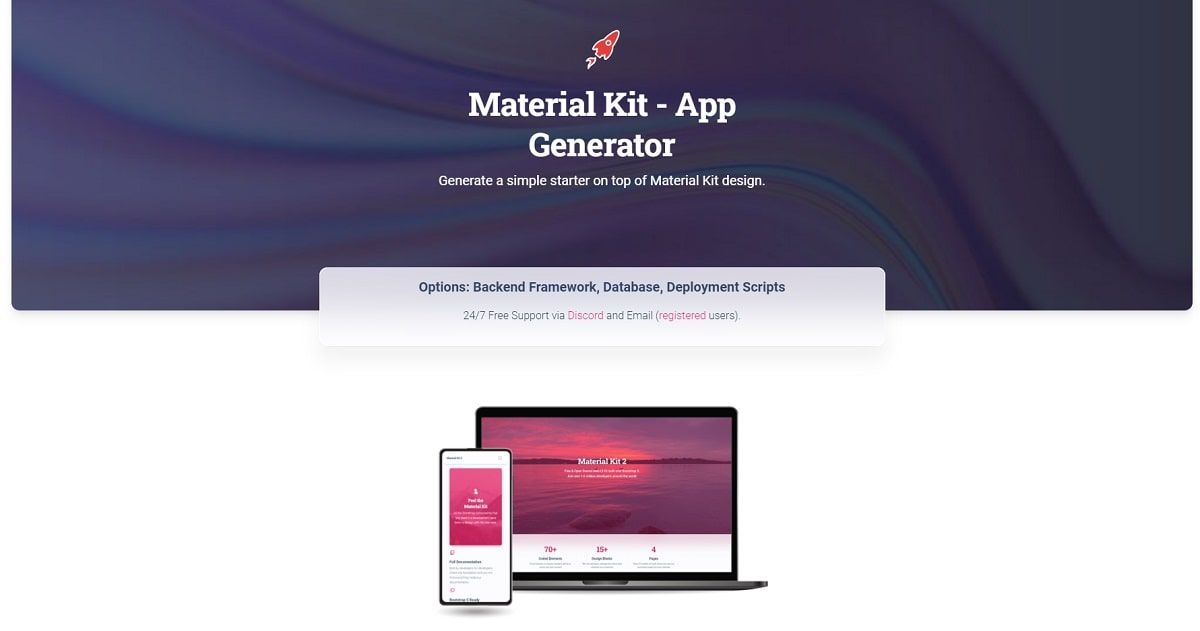 App Generator - Code a simple Web App on top Material Kit Design