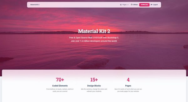 Colorful hero section provided by a modern Material Design styled with Bootstrap 5.