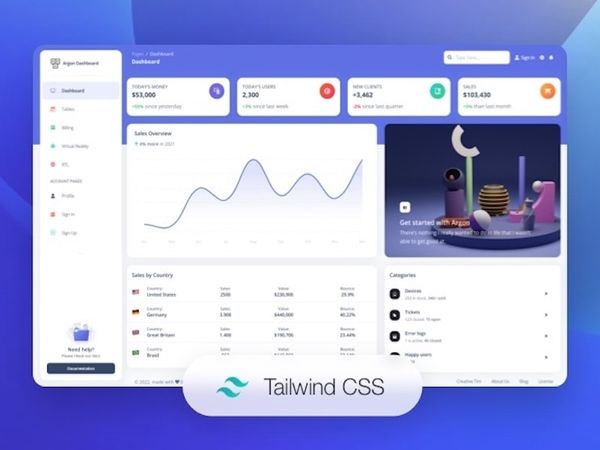 Freebie Dashboard for Tailwind CSS - Argon Dashboard 